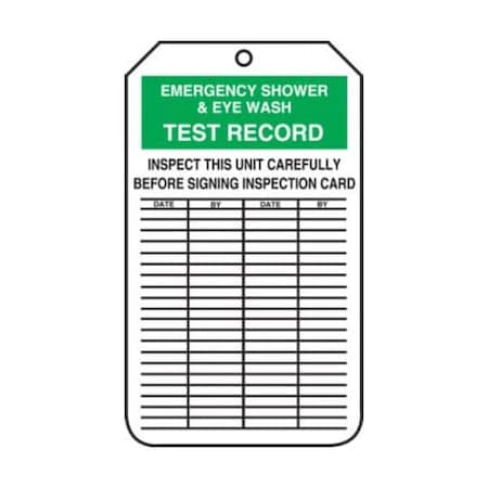 Accuform Spanish Safety Tags, EMERGENCY SHOWER & EYE WASH TEST RECORD, 5.75in x 3.25in, RP-Plastic, 5PK SHMGT207PTM